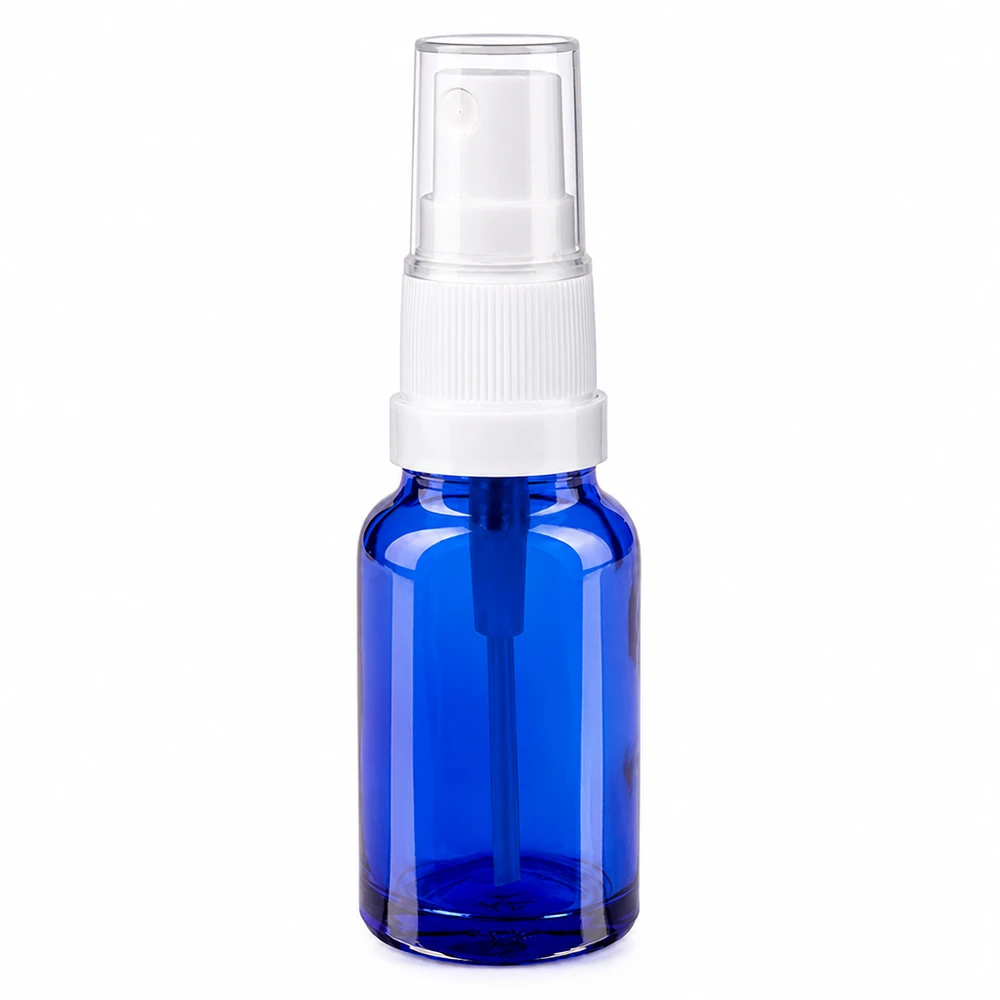 10ml lahvička s rozprašovačem bílá/transparentní standardní uzávěr BlueLine UT18/10 Handliche 10ml Sprayflasche blau weiß für präzise Dosierung von Flüssigkeiten
