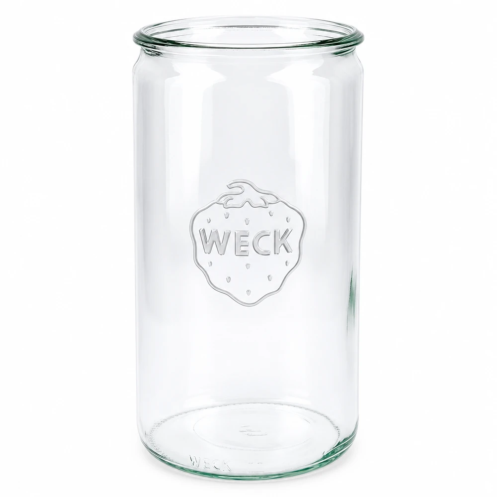 1590ml válcová sklenice WECK RR100 s dřevěným dřívkem. WECK Zylinderglas 1590ml RR100 Einmachglas transparent mit geprägtem Logo für Einkochen und Konservieren