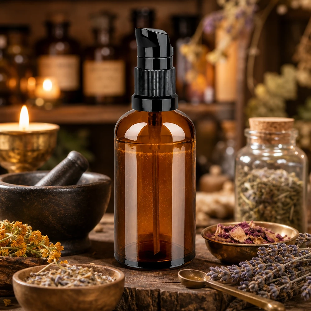 100ml láhev s pumpičkou černá standardní uzávěr BrownLine UT18/100 Nachhaltige 100ml Pumpflasche BrownLine aus recycelbarem Braunglas mit robustem Pumpspender