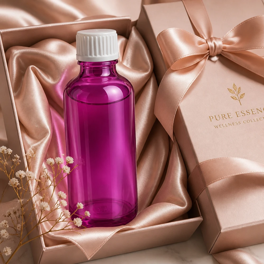 Elegante 50ml Flasche in Violett-Optik mit 0,9mm Öffnung für kontrollierte Abgabe flüssiger Substanzen