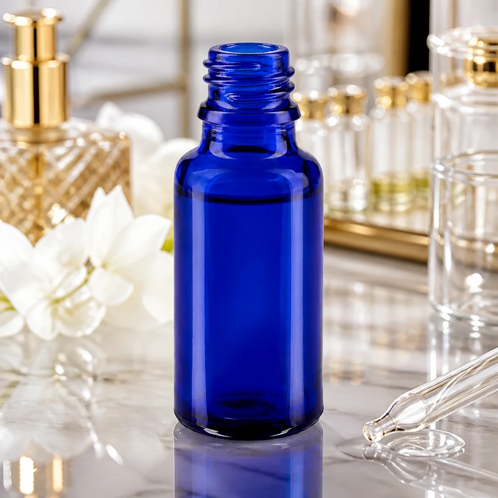 Lahvička s kapátkem 20ml DIN 18 BLAUGLAS Professionelle Apothekenflasche 20ml in strahlendem Blau mit optimaler Haltbarkeit für Extrakte