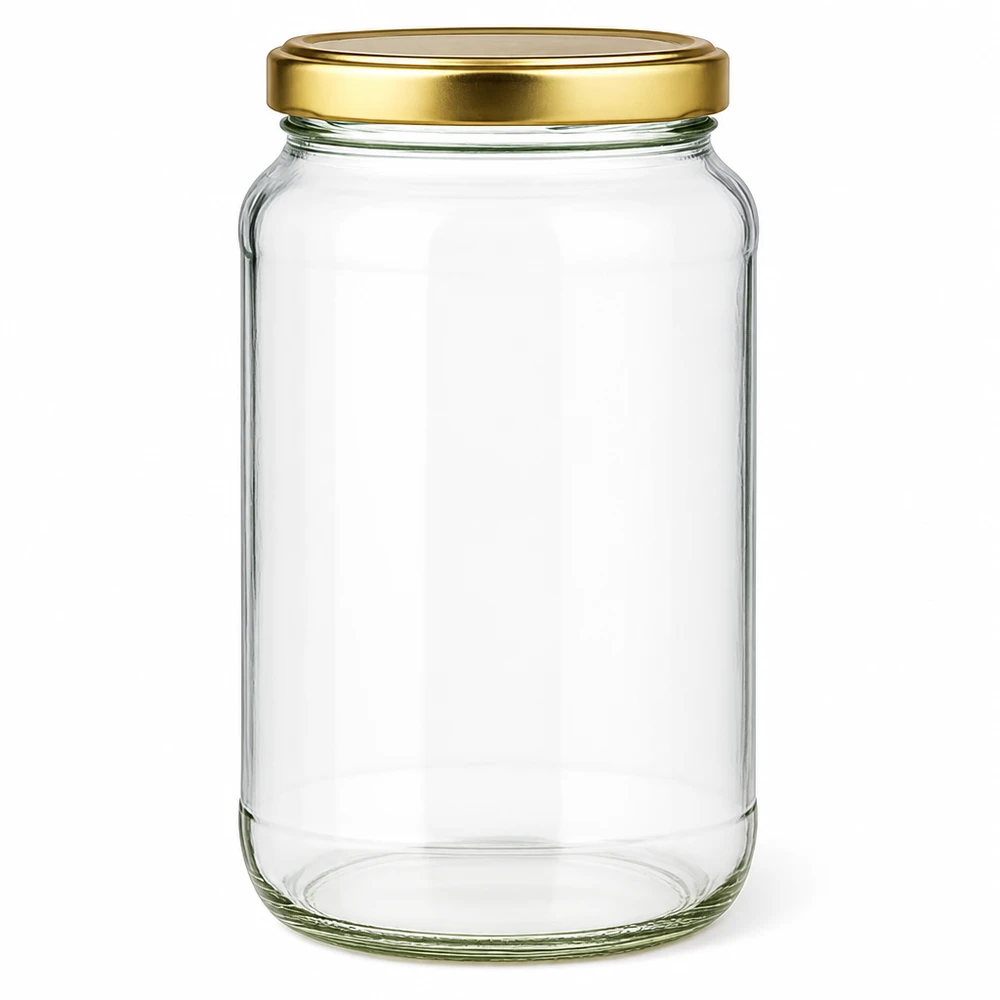 1700ml kulatá sklenice s víčkem BasicSeal zlatá UNiTWIST 1700ml Rundglas mit goldenem BasicSeal UNiTWIST Deckel - leeres Einmachglas aus Klarglas für Konservierung