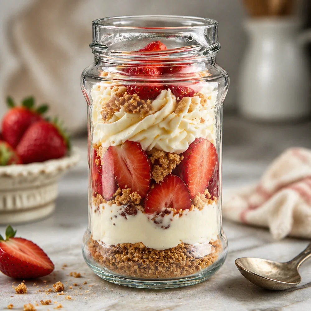 Kulatá sklenice bez víčka o objemu 390 ml (TO66deep) UNiTWIST UNiTWIST Runda390 Rundglas 390ml mit Erdbeerdessert Schichtdessert TO66deep Verschluss Einmachglas Küche