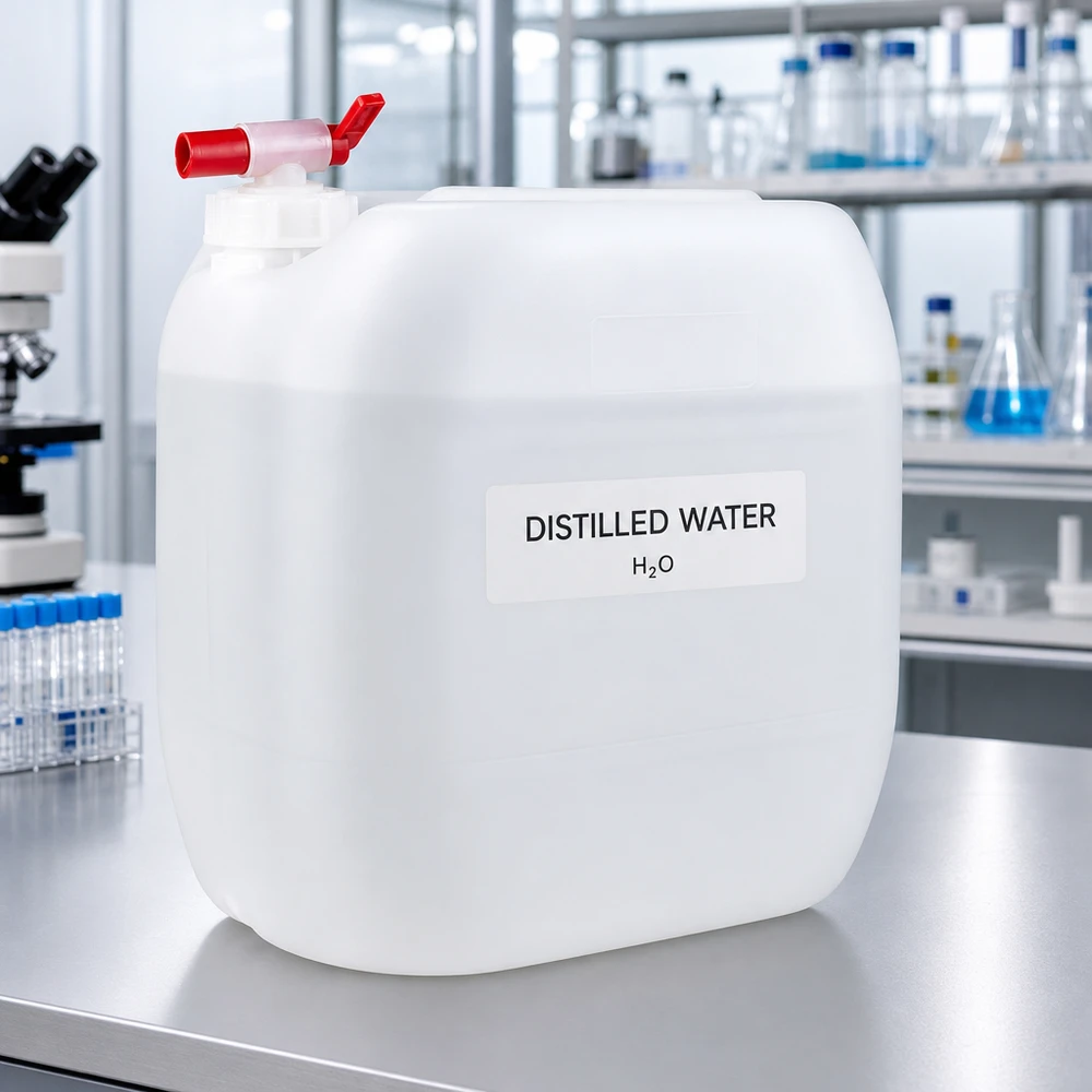 Kanystr 30 litrů s vypouštěcím kohoutem Quadratischer 30 Liter Vorratsbehälter mit rotem Hahn zur sicheren Wasserentnahme im Labor