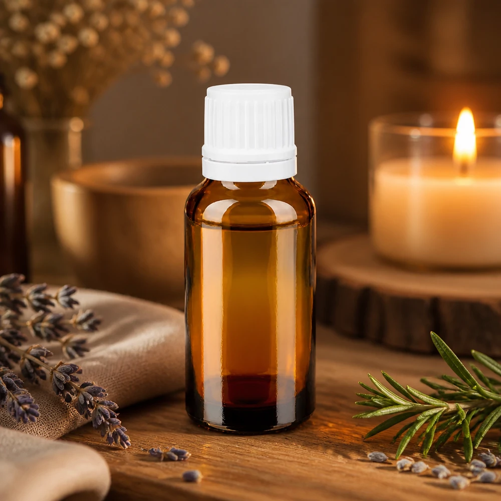 Zylindrische 20ml Braunglasflasche mit weißem Originalitätsverschluss für Kräuterextrakte