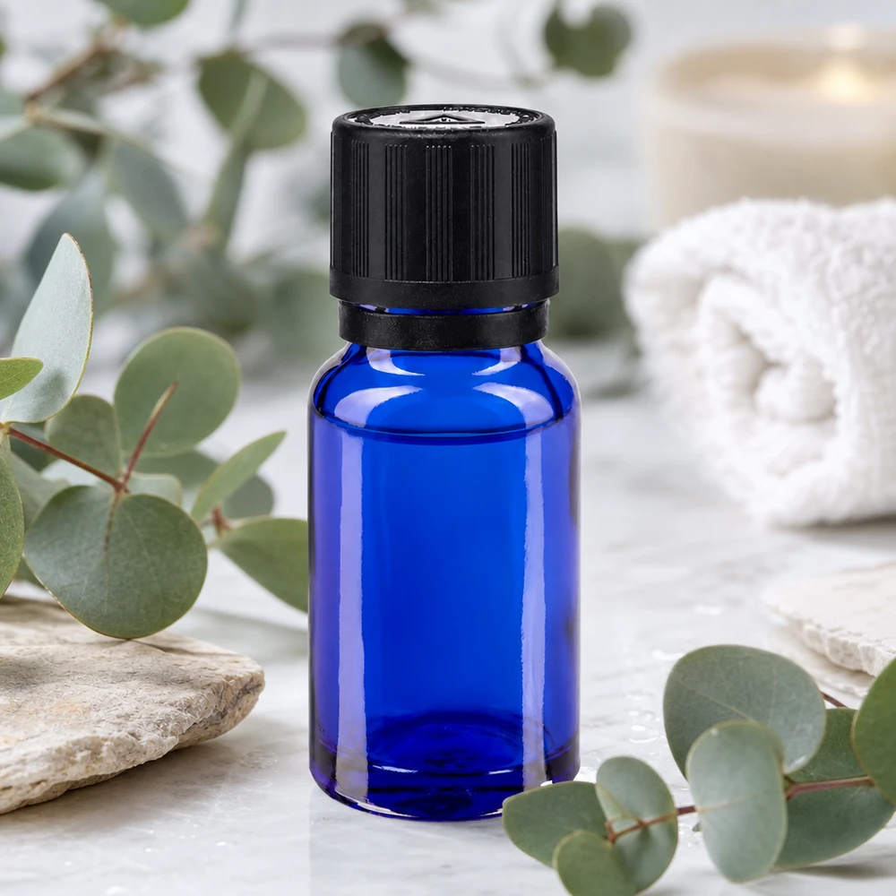Blaue 10ml Glasflasche mit Präzisionstropfeinsatz 1mm und UV-Schutzglas für empfindliche Öle und Extrakte