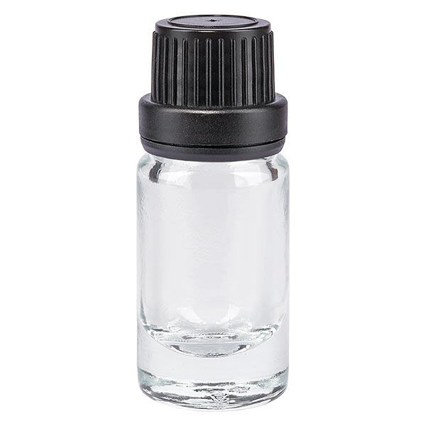 Lékárenská lahvička čirá 5ml šroubovací uzávěr černá těsnicí vložka tamper-evident uzávěr