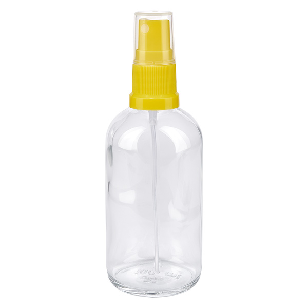 100ml láhev s rozprašovačem žlutá/průhledná standardní uzávěr ClearLine UT18/100 Sprayflasche ClearLine UT18 100ml gelb-transparent mit Feinzerstäuber für Reise und Haushalt
