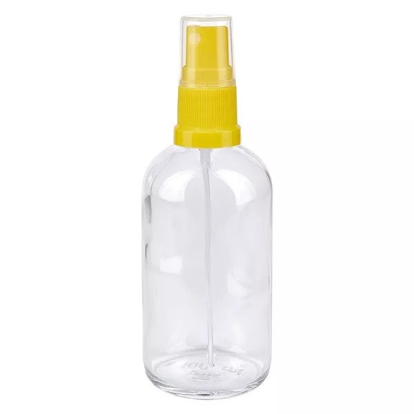 100ml láhev s rozprašovačem žlutá/průhledná standardní uzávěr ClearLine UT18/100 Sprayflasche ClearLine UT18 100ml gelb-transparent mit Feinzerstäuber für Reise und Haushalt