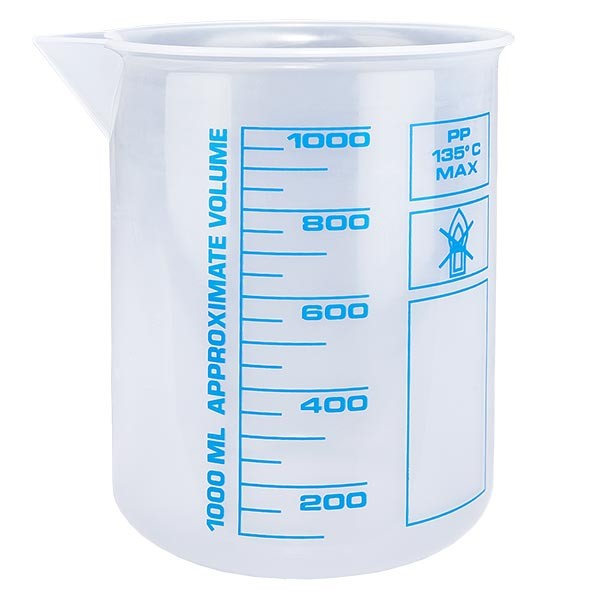 Odměrka 1000ml (Griffin kádinka) PP, antistatická, s vysokou průhledností podle DIN 12.311, s bezstupňovým korálkovým okrajem, modře potištěná stupnice. Odměrka 1000ml (Griffin kádinka) PP, antistatická, s vysokou průhledností podle DIN 12.311, s bezstupňovým korálkovým okrajem, modře potištěná stupnice.