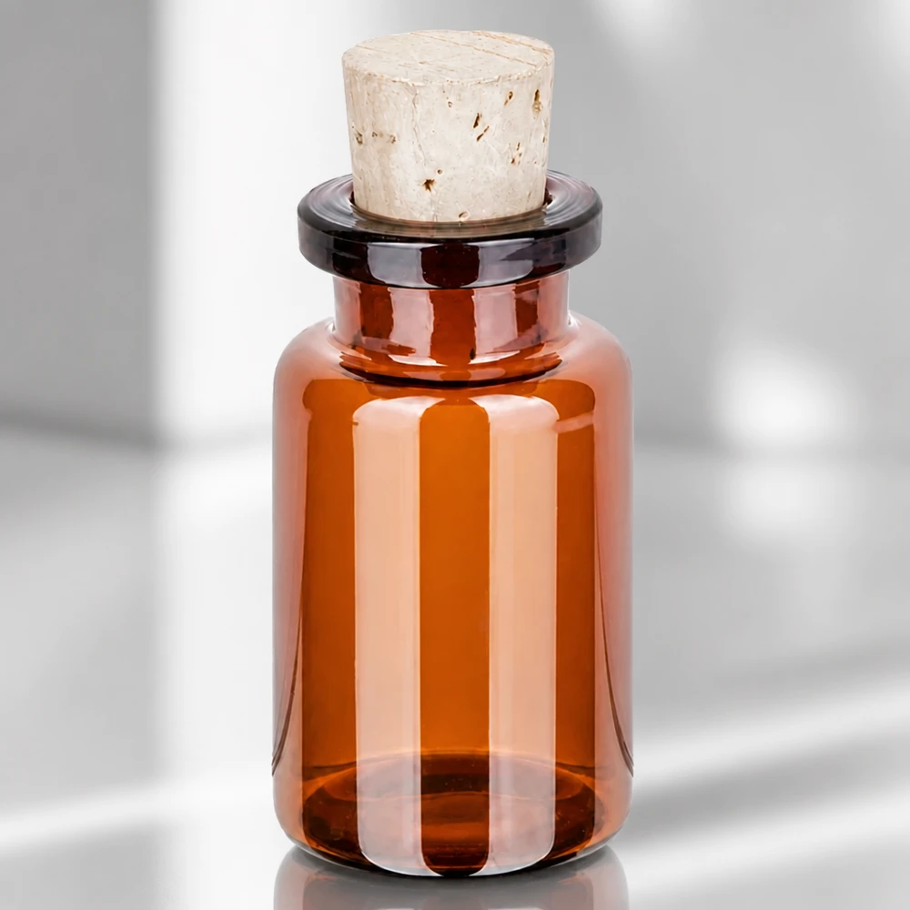 Jantarová skleněná láhev 10ml se zátkou 11/14mm Handliche Braunglasflasche 10ml mit konischem Naturkorken für Homöopathie und Kräuteröle