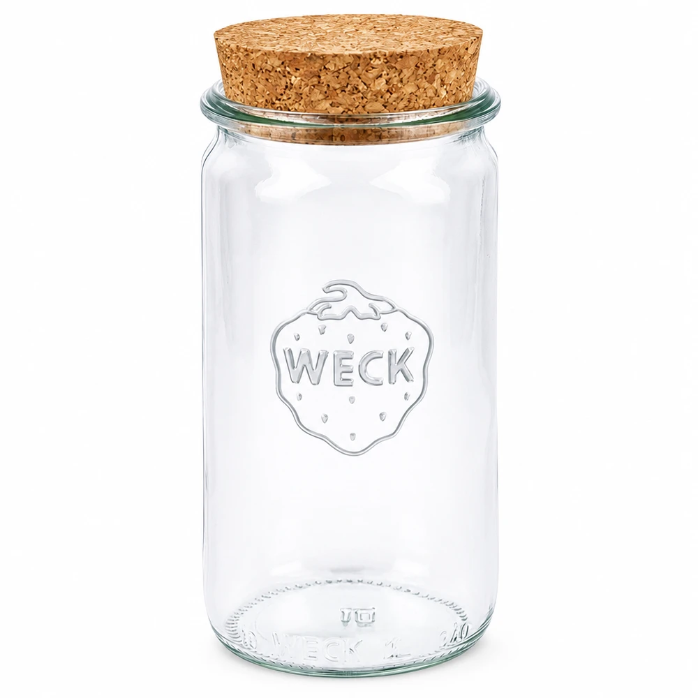 WECK Einmachglas 340ml mit Naturkorken Verschluss RR60 Zylinderglas transparent Vorratsglas Konservierungsglas