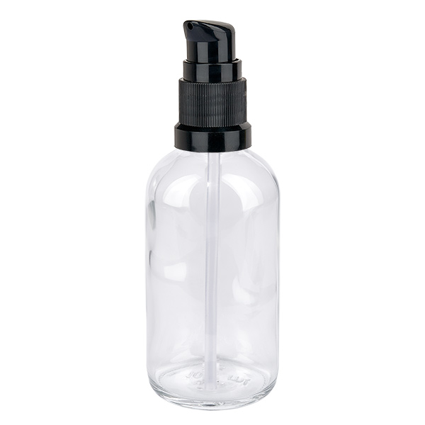 100ml láhev s pumpičkou černá standardní uzávěr ClearLine UT18/100 Dosierflaschen 100ml Klarglas schwarze Pumpe STD ClearLine für Seren und Öle