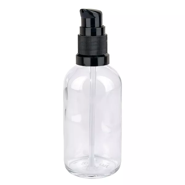 100ml láhev s pumpičkou černá standardní uzávěr ClearLine UT18/100 Dosierflaschen 100ml Klarglas schwarze Pumpe STD ClearLine für Seren und Öle