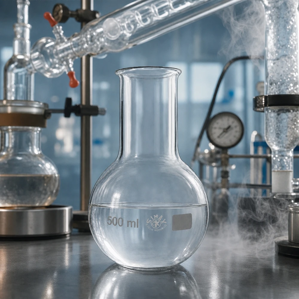 Baňka s širokým hrdlem 500ml Transparenter Glaskolben 500ml mit optimaler Sichtbarkeit für Reaktionsbeobachtungen im Labor