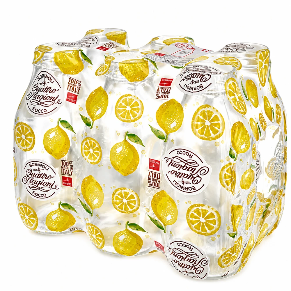 Bormioli Rocco Quattro Stagioni Weithalsflasche 1000ml mit Zitronenmuster 6er Pack Einmachgläser Italien