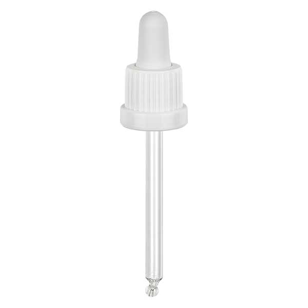 Skleněná kapací pipeta bílá/bílá 18mm PL78 tamper-evidentní uzávěr. Skleněná kapací pipeta bílá/bílá 18mm PL78 tamper-evidentní uzávěr.