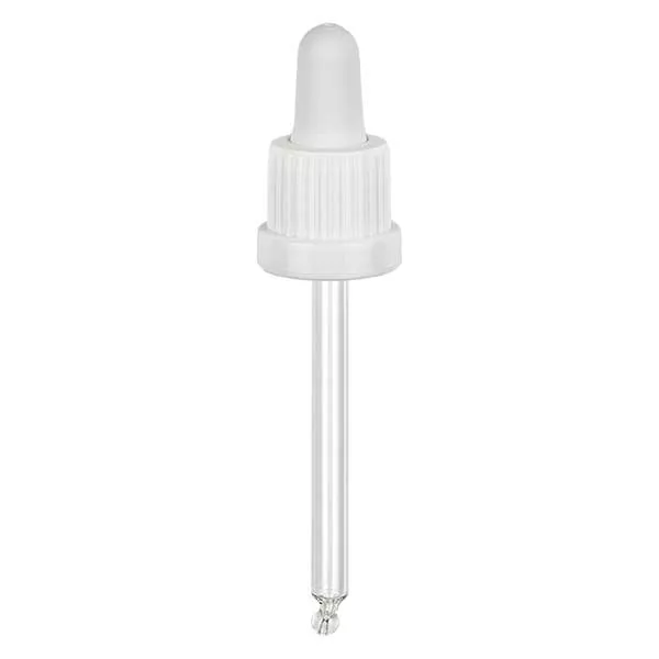 Skleněná kapací pipeta bílá/bílá 18mm PL78 tamper-evidentní uzávěr. Skleněná kapací pipeta bílá/bílá 18mm PL78 tamper-evidentní uzávěr.