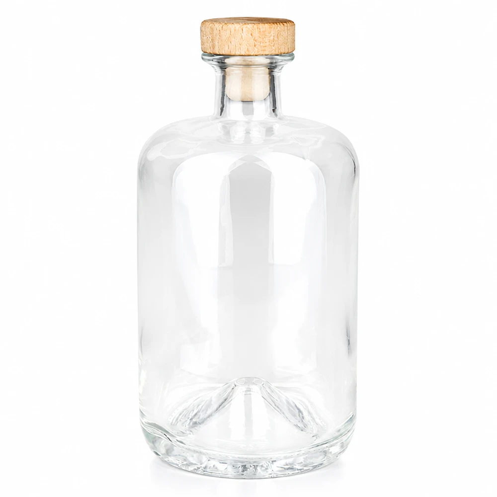 700ml Glasflasche Sofia mit Holzgriff-Korken UNiTWIST transparent leer auf weißem Hintergrund