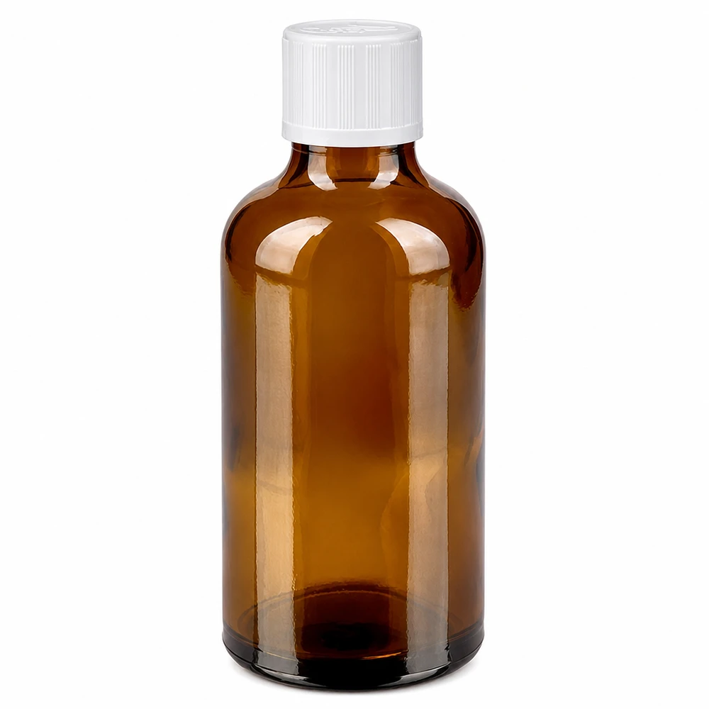 Apothekerstandflasche 50ml braun mit kindersicherem weißen Verschluss Standard-Qualität