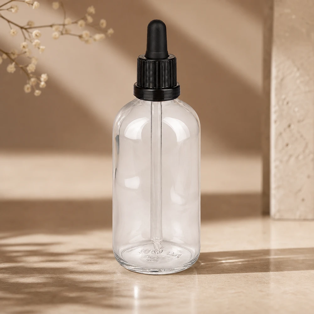 100ml pipetovací láhev černá se zajištěným uzávěrem ClearLine UT18/100 Glasflakon 100ml mit schwarzem Tropfer Naturkosmetik ätherische Öle Abfüllflasche ClearLine UT18