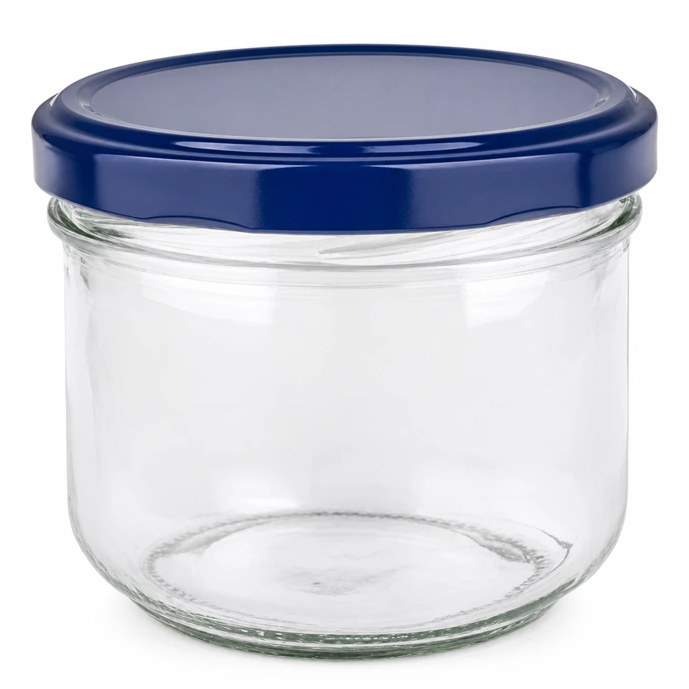 260ml Sturzglas mit blauem BasicSeal Deckel UNiTWIST - leeres Einmachglas aus klarem Glas mit Twist-off Verschluss