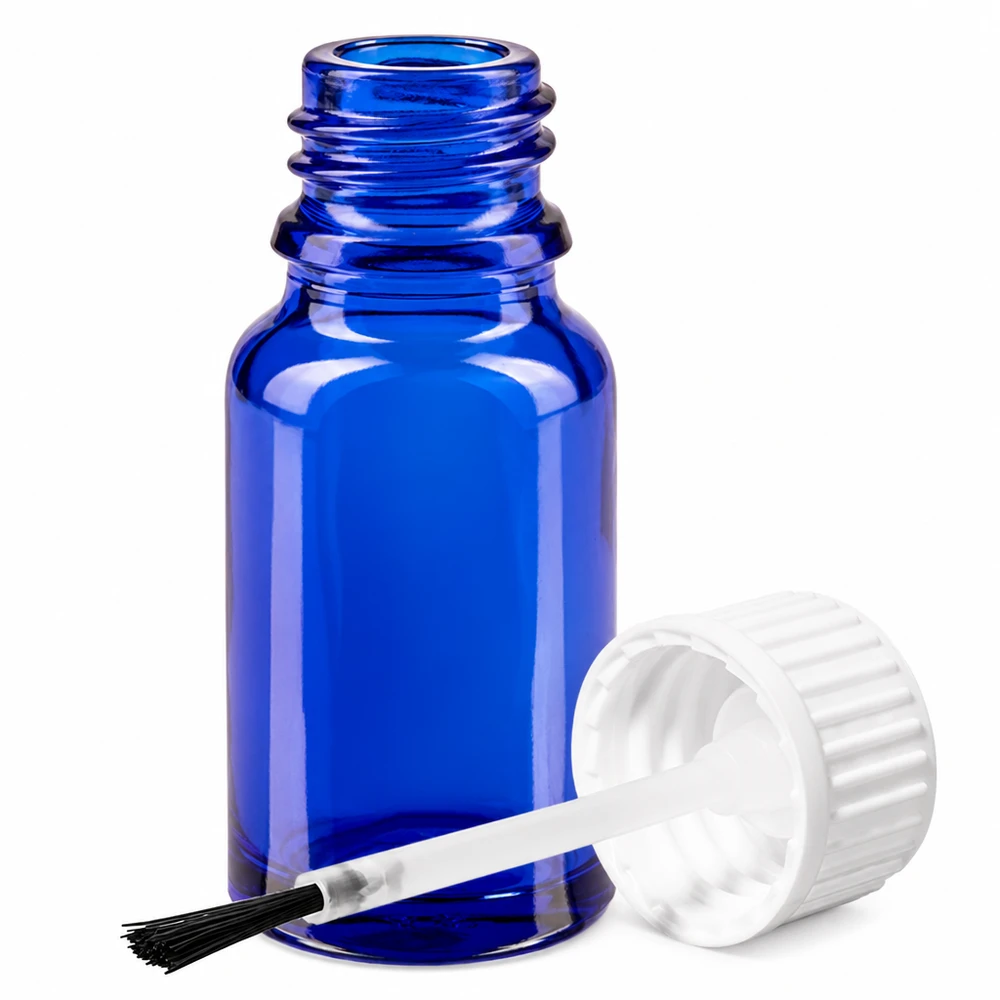 10ml Pinselglasflasche blau mit weißem Verschluss STD BlueLine UT18/10 Gewindemaß
