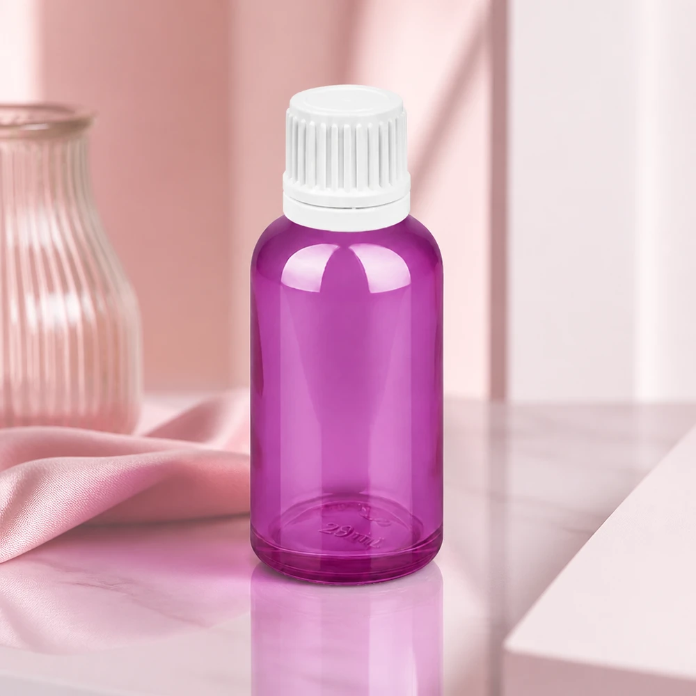 Violette 30ml Glasflasche mit weißem Schraubdeckel perfekt für DIY Kosmetik
