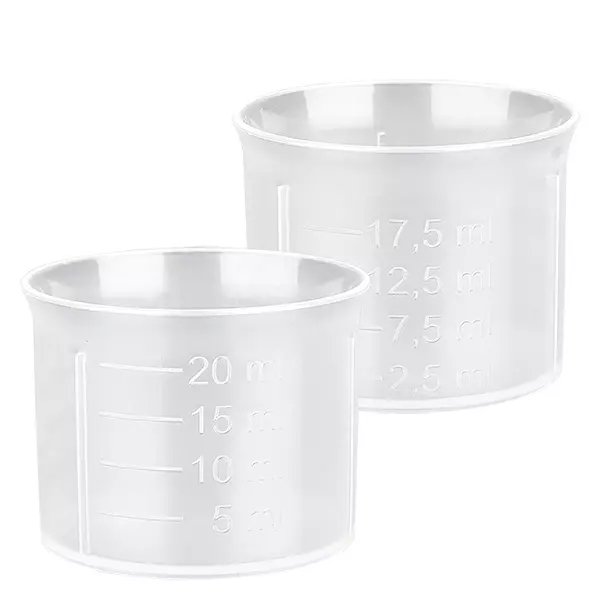 Průhledný dávkovací kelímek 20ml se stupnicí ApoGlas