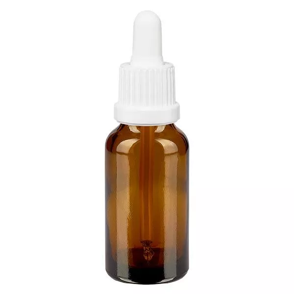 Lékárenská láhev hnědá 20ml pipeta bílá s tamper-evidentním uzávěrem
