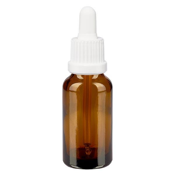 Lékárenská láhev hnědá 20ml pipeta bílá s tamper-evidentním uzávěrem Lékárenská láhev hnědá 20ml pipeta bílá s tamper-evidentním uzávěrem