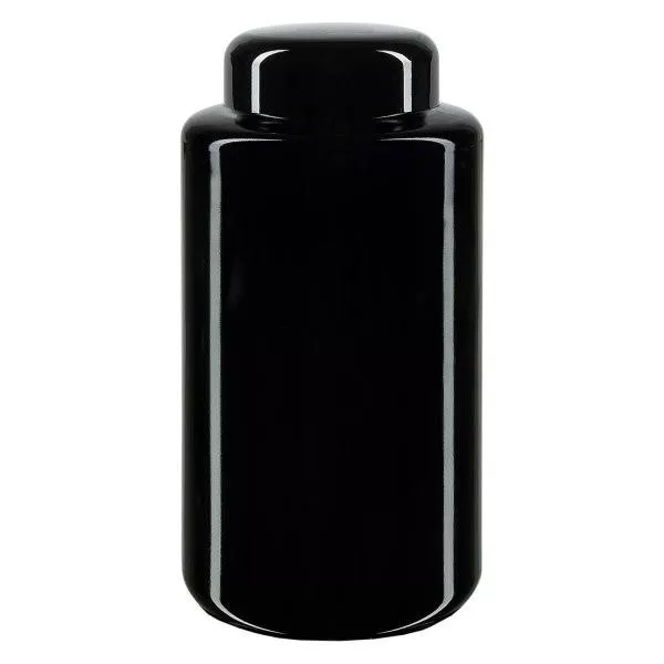 Sklenice se širokým hrdlem z fialového skla 300 ml, s černým víčkem Sklenice se širokým hrdlem z fialového skla 300 ml, s černým víčkem