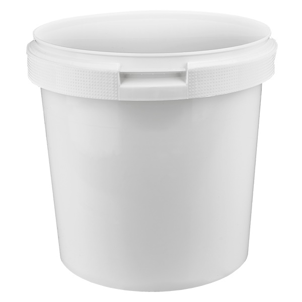 Bílé plastové vědro z polypropylenu o objemu 2,5 litru bez víka. Bílé plastové vědro z polypropylenu o objemu 2,5 litru bez víka.