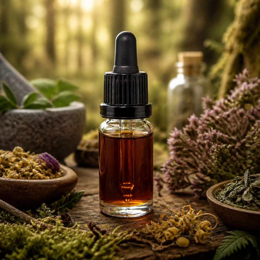 10ml pipetovací láhev černá s tamper-evidentním uzávěrem ClearLine UT18/10 Kompakte 10ml Pipettenflasche schwarzer OV ClearLine umgeben von lila Heideblüten und Moosen