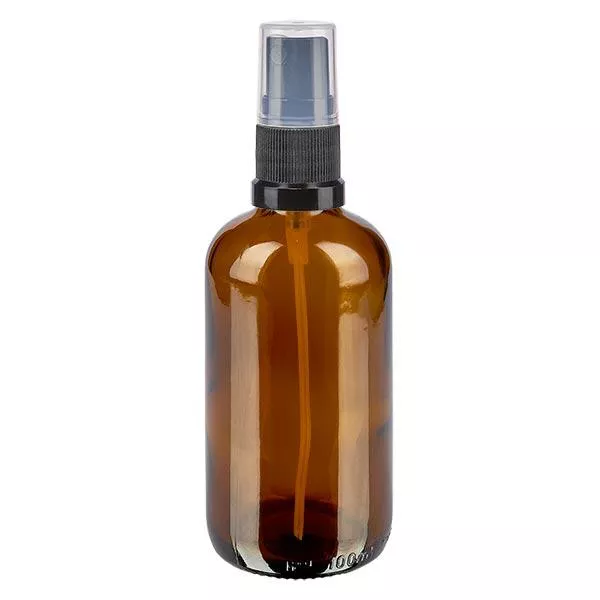 Lékárenská lahvička hnědá 100ml s rozprašovacím víčkem černá