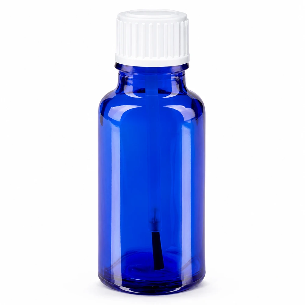 Medizinische Pinselflasche 20ml blaues Apothekenglas weißer Standardverschluss