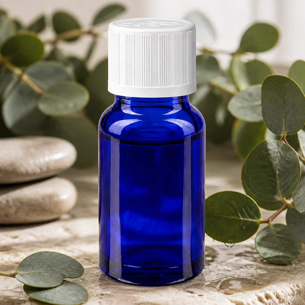 10ml Apothekerglasflasche blau mit weißem KiSi-Verschluss ideal für Naturkosmetik und Öle