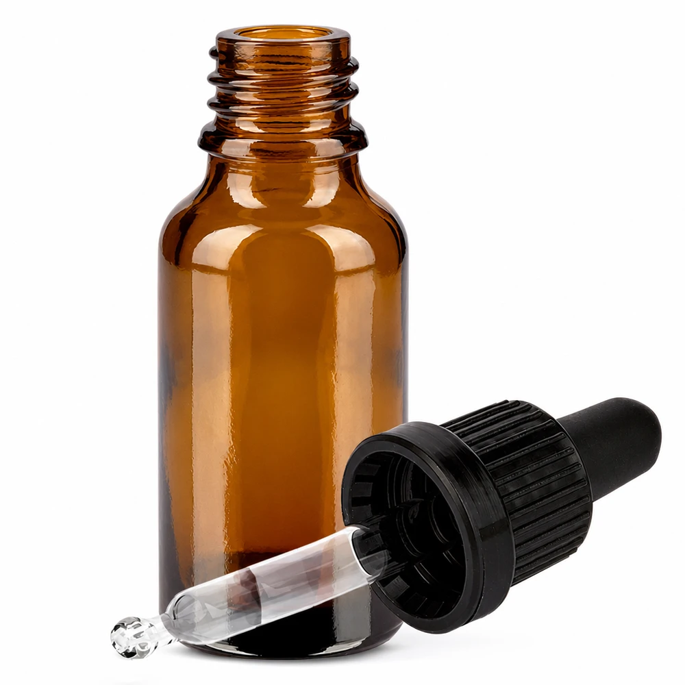 20ml pipetovací láhev černá se zajištěným uzávěrem BrownLine UT18/20 UV-Schutz Pipettenflasche 20ml aus getöntem Glas mit ergonomischem schwarzen Verschluss
