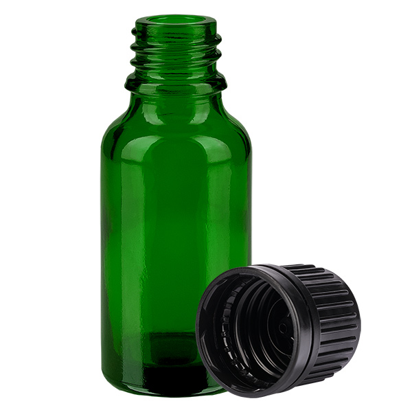 20ml láhev 11mm šroubovací uzávěr černý tamper evidentní uzávěr GreenLine UT18/20 20ml láhev 11mm šroubovací uzávěr černý tamper evidentní uzávěr GreenLine UT18/20
