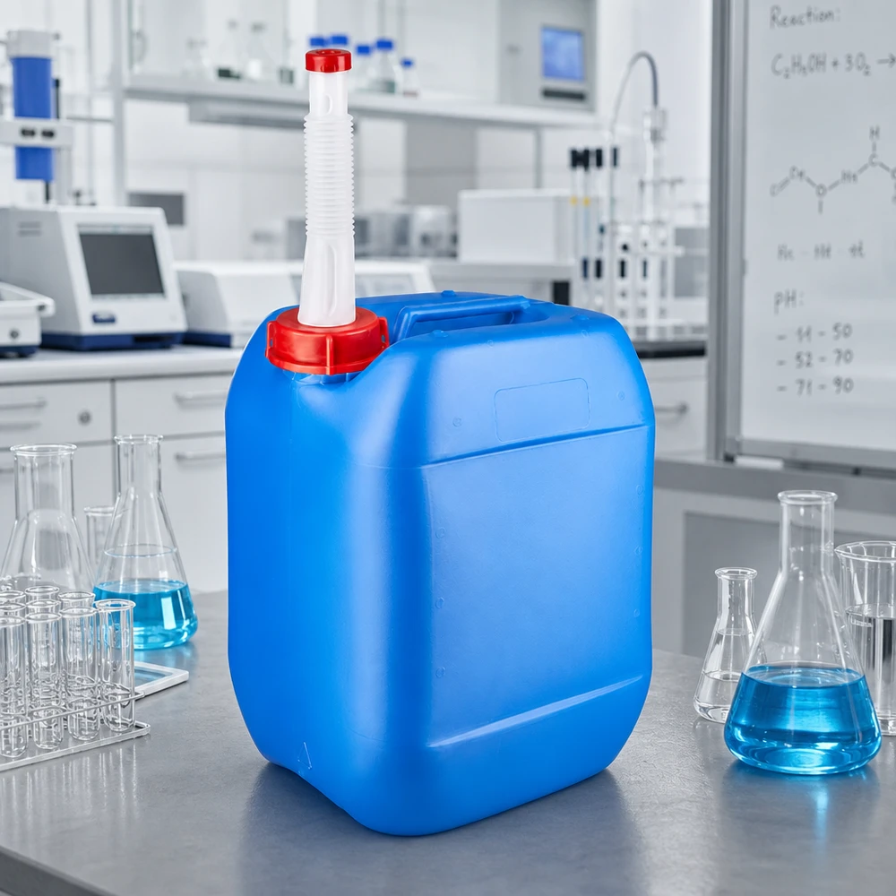 Kanystr 10 litrů modrý s výpustným potrubím Flex Laborkanister 10 Liter Blau mit schwenkbarem Auslaufrohr und kindersicherem Verschluss