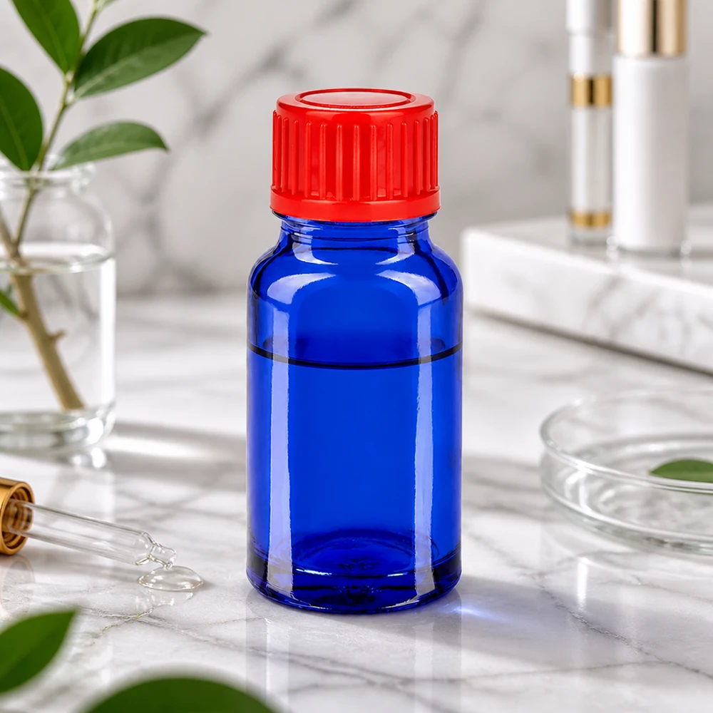 10ml láhev 11mm šroubovací uzávěr červená standard BlueLine UT18/10 Handliche 10ml Glasflasche mit optimaler Wandstärke für sichere Aufbewahrung flüssiger Proben