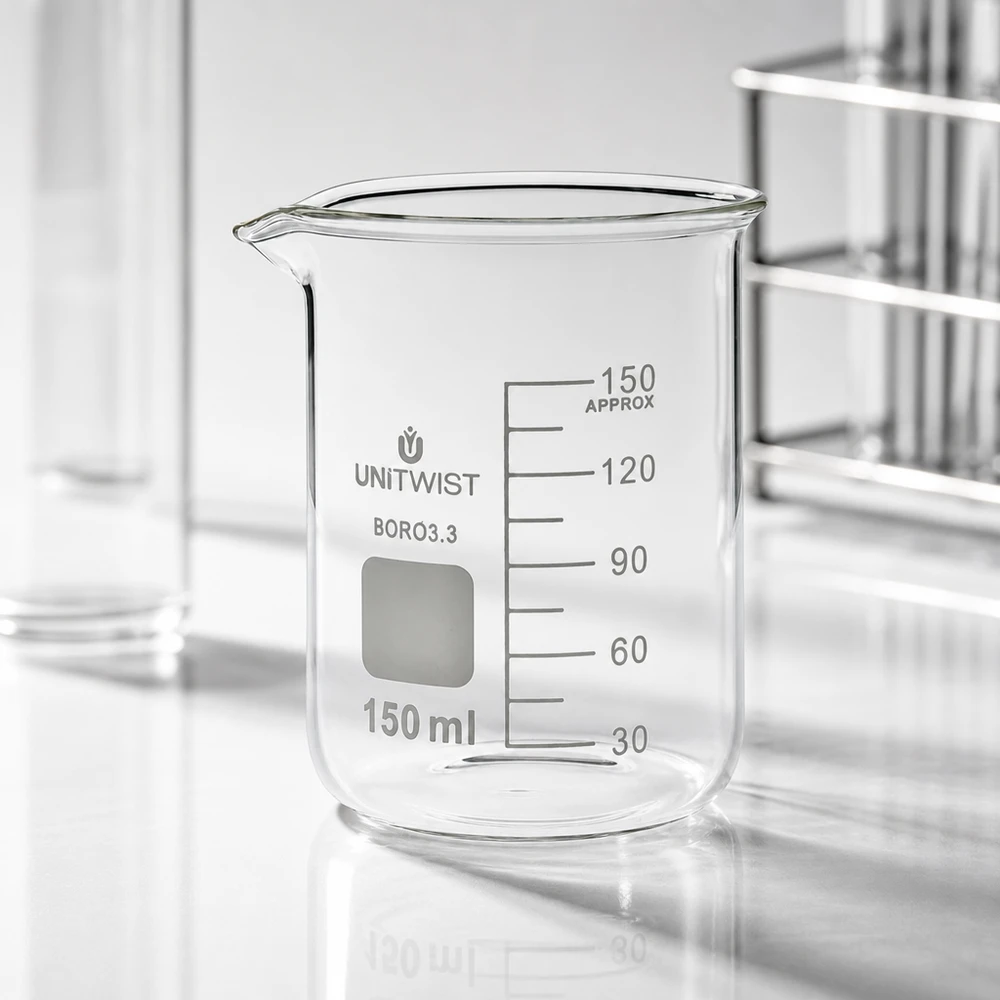 Kádinka 150ml borosilikátová, nízká forma UNiTWIST Professionelles Becherglas 150ml UNiTwist Borosilikat 3.3 zylindrische niedrige Form
