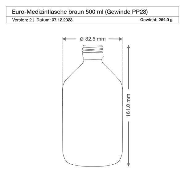 500ml láhev na léky čirá, bez uzávěru PP28 ApoGlas 500ml láhev na léky čirá, bez uzávěru PP28 ApoGlas