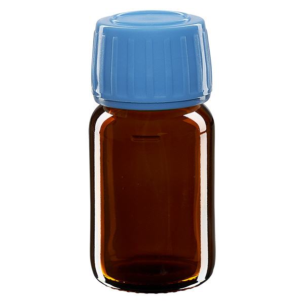 30ml lahvička na léky hnědá, modrý uzávěr s tamper-evidentním kroužkem ApoGlas 30ml lahvička na léky hnědá, modrý uzávěr s tamper-evidentním kroužkem ApoGlas