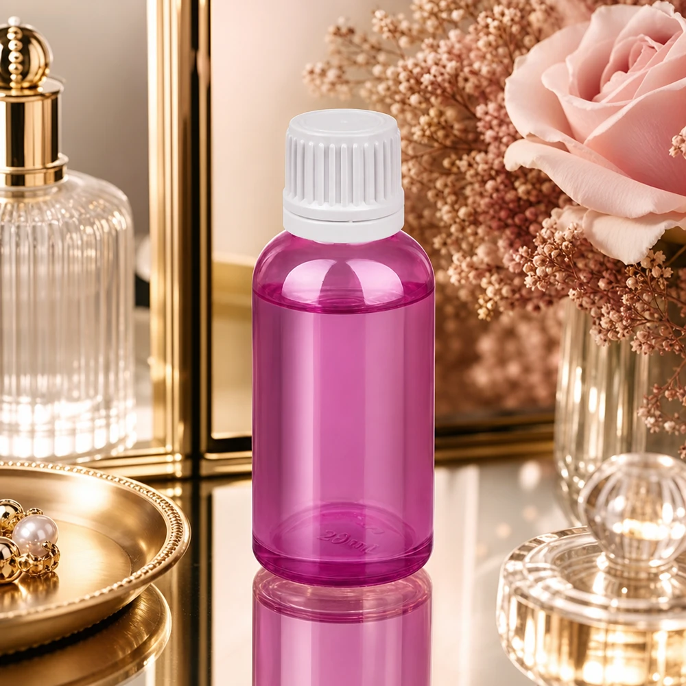 30ml láhev s 11mm šroubovacím uzávěrem bílá Originality šroubovací uzávěr PurpleLine UT18/30 30ml PurpleLine Flasche mit weißem Deckel schützt lichtempfindliche Inhaltsstoffe optimal