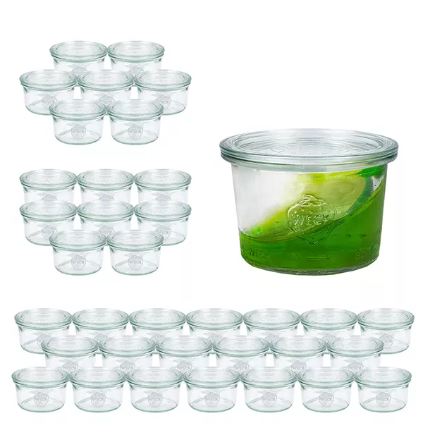 Sada 36 sklenic Weck 80ml s 36 skleněnými víčky Sada 36 sklenic Weck 80ml s 36 skleněnými víčky