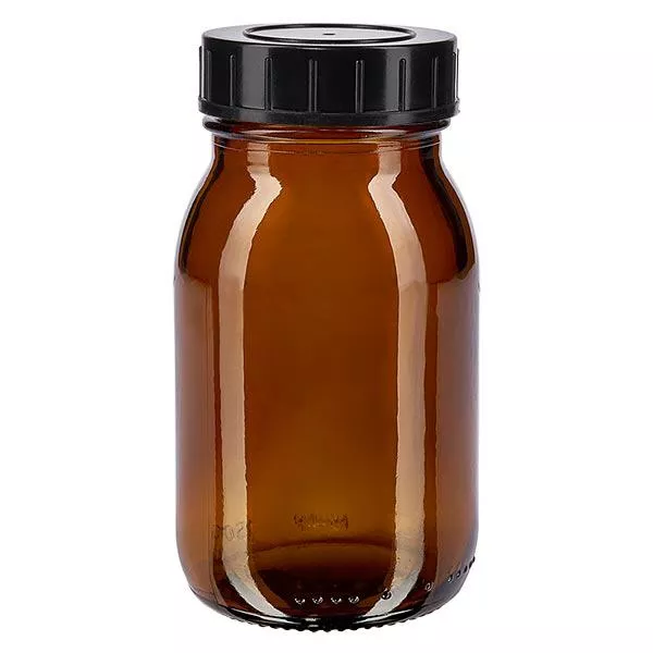 150ml láhev se širokým hrdlem jantarové sklo se šroubovacím uzávěrem