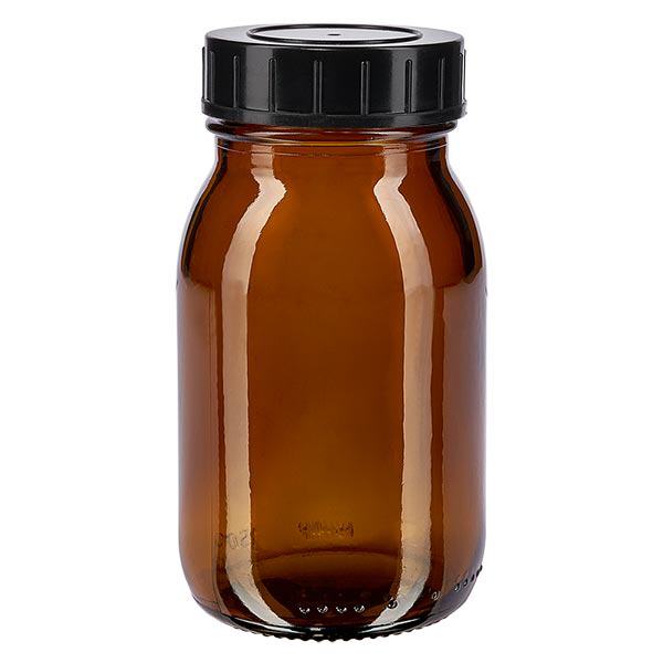 150ml l&#225;hev se &#353;irok&#253;m hrdlem jantarov&#233; sklo se &#353;roubovac&#237;m uz&#225;v&#283;rem