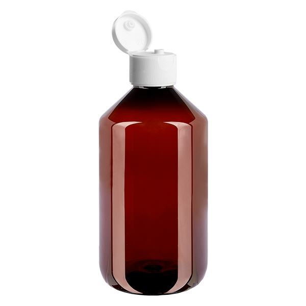 PET láhev 500ml s bílým flip-top uzávěrem. PET láhev 500ml s bílým flip-top uzávěrem.