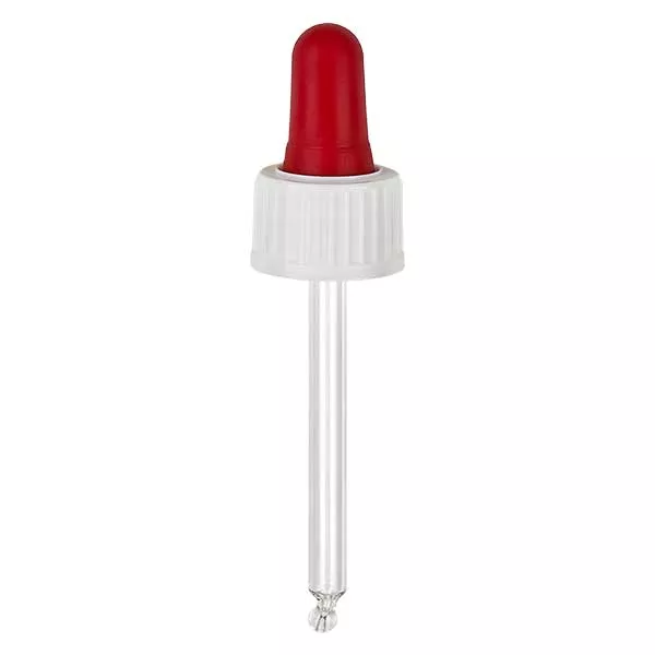 Skleněná kapací pipeta bílá/červená 18mm PL53,5 standardní. Skleněná kapací pipeta bílá/červená 18mm PL53,5 standardní.